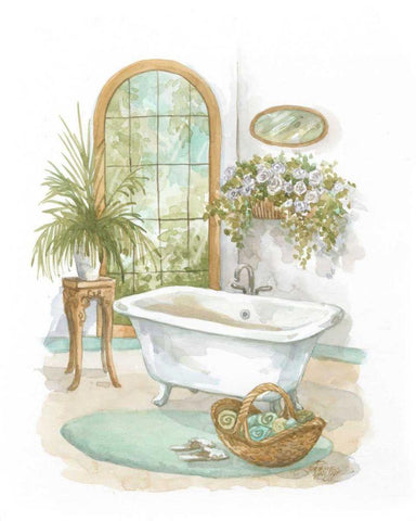 Watercolor Bath in Spa II White Modern Wood Framed Art Print with Double Matting by Van Dijk, Jerianne