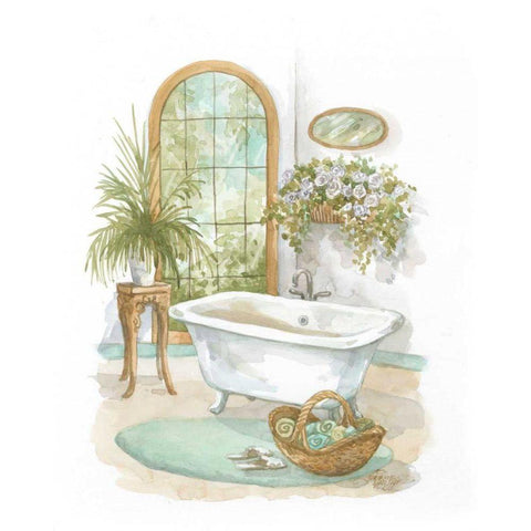 Watercolor Bath in Spa II White Modern Wood Framed Art Print by Van Dijk, Jerianne