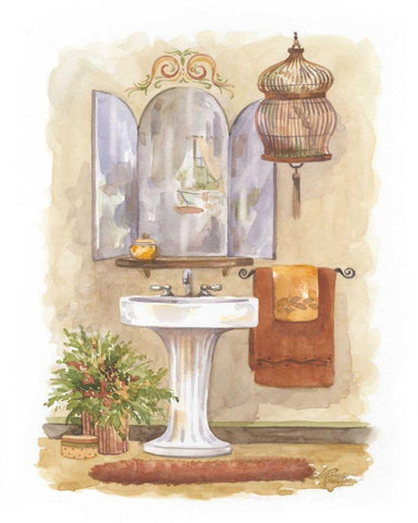 Watercolor Bath in Spice I White Modern Wood Framed Art Print with Double Matting by Van Dijk, Jerianne