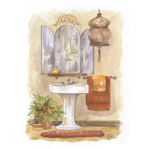 Watercolor Bath in Spice I Black Modern Wood Framed Art Print with Double Matting by Van Dijk, Jerianne