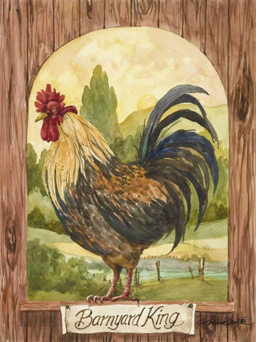 Barnyard King White Modern Wood Framed Art Print with Double Matting by Van Dijk, Jerianne