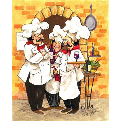 Wine Chefs White Modern Wood Framed Art Print by Van Dijk, Jerianne