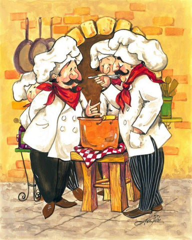 Soup Chefs White Modern Wood Framed Art Print with Double Matting by Van Dijk, Jerianne