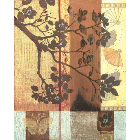 Asian Blossoming Branch Black Modern Wood Framed Art Print by Russell, Wendy