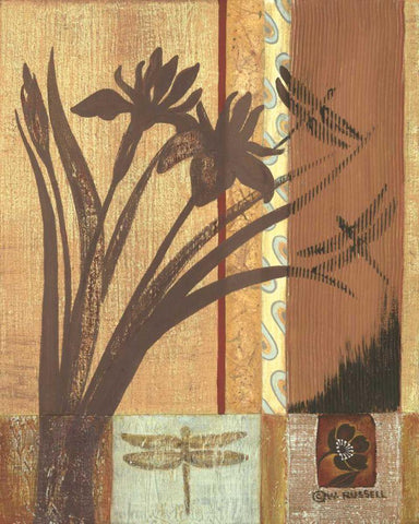 Asian Iris Black Ornate Wood Framed Art Print with Double Matting by Russell, Wendy