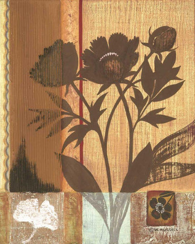 Asian Peonies White Modern Wood Framed Art Print with Double Matting by Russell, Wendy