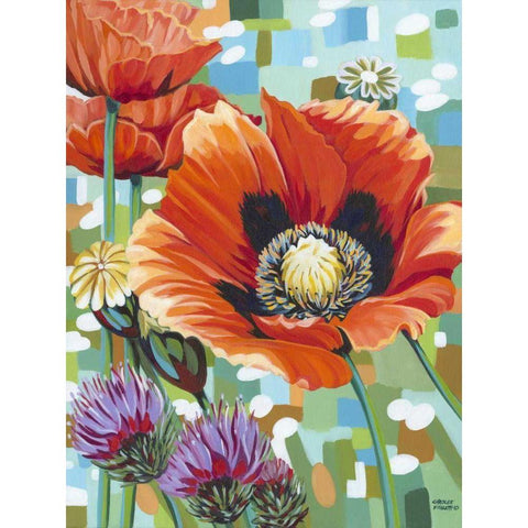 Vivid Poppies II Gold Ornate Wood Framed Art Print with Double Matting by Vitaletti, Carolee