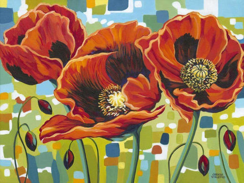 Vivid Poppies III White Modern Wood Framed Art Print with Double Matting by Vitaletti, Carolee