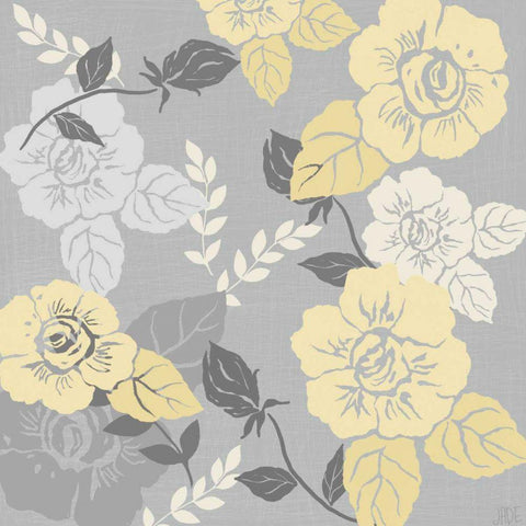 Yellow Roses on Grey II Black Modern Wood Framed Art Print with Double Matting by Reynolds, Jade