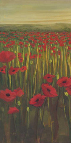Red Poppies in Field I White Modern Wood Framed Art Print with Double Matting by Joy, Julie