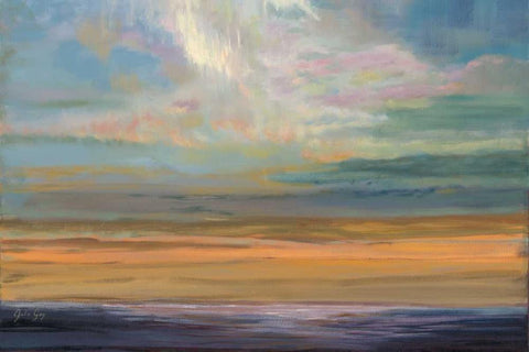 Distant Orange Light Black Ornate Wood Framed Art Print with Double Matting by Joy, Julie