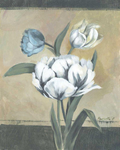 White Tulips I Black Ornate Wood Framed Art Print with Double Matting by Cohen, Marietta