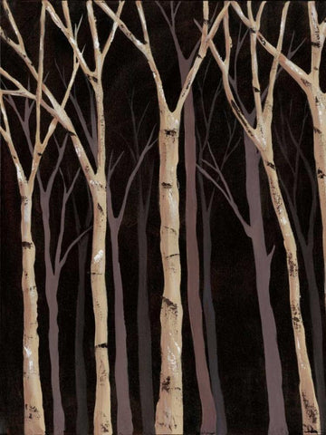 Midnight Birches I White Modern Wood Framed Art Print with Double Matting by Reynolds, Jade