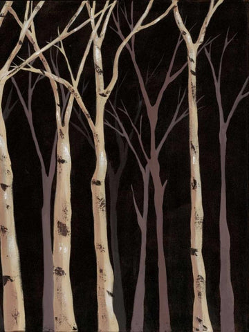 Midnight Birches II White Modern Wood Framed Art Print with Double Matting by Reynolds, Jade