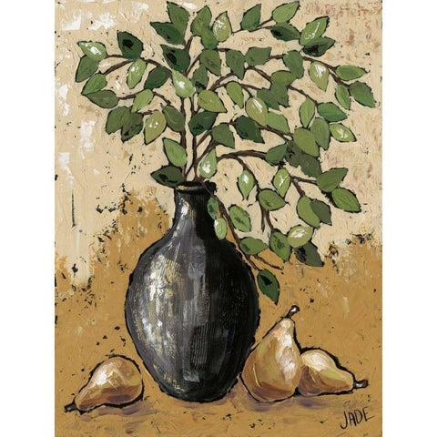 Leaves and Pears Black Modern Wood Framed Art Print by Reynolds, Jade