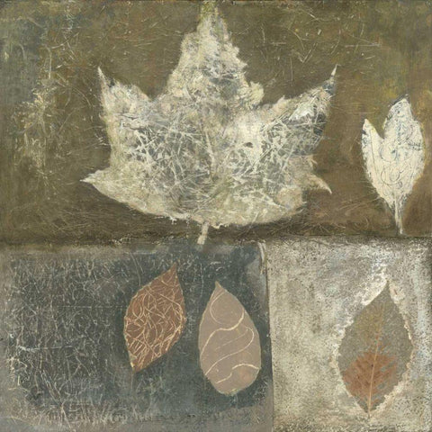 Neutral Leaves I White Modern Wood Framed Art Print with Double Matting by Ray, Elena