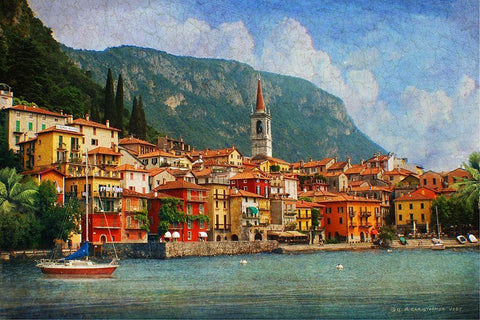 Custom Como Village (ASH) White Modern Wood Framed Art Print with Double Matting by Vest, Chris