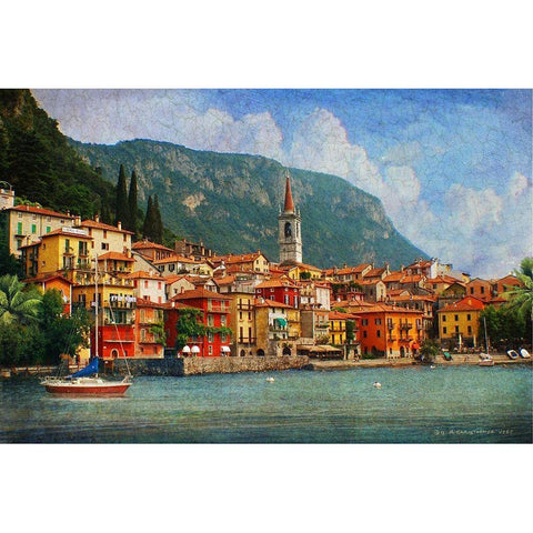 Custom Como Village (ASH) Black Modern Wood Framed Art Print with Double Matting by Vest, Chris