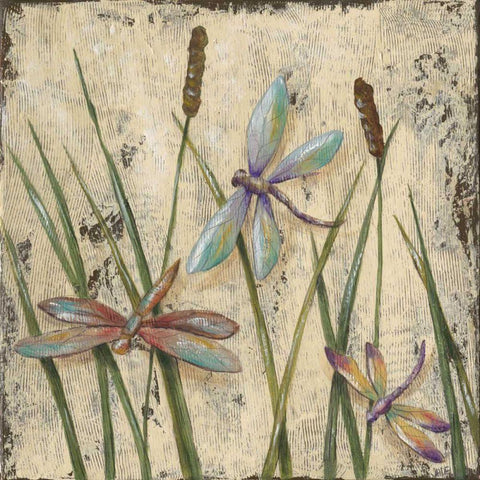 Dancing Dragonflies I Black Modern Wood Framed Art Print with Double Matting by Reynolds, Jade