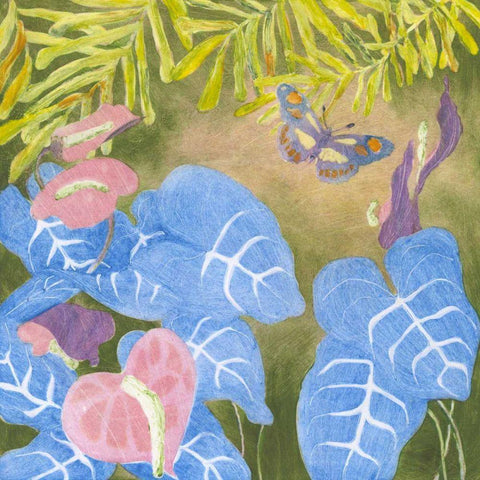 Tropical Monotype VI White Modern Wood Framed Art Print with Double Matting by Roth, Carolyn