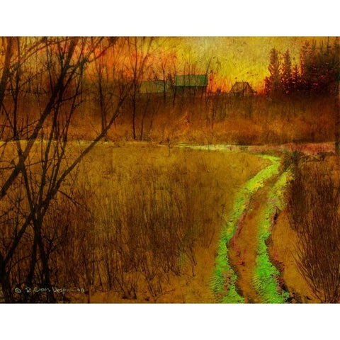 Woodblock Stream II Black Modern Wood Framed Art Print with Double Matting by Vest, Chris