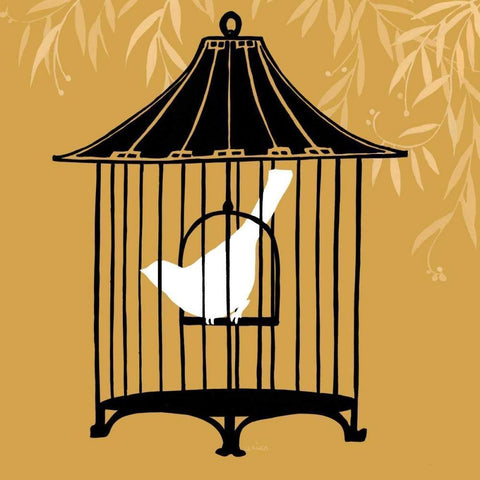 Birdcage Silhouette I White Modern Wood Framed Art Print by Vess, June Erica