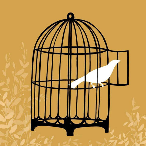 Birdcage Silhouette II White Modern Wood Framed Art Print by Vess, June Erica