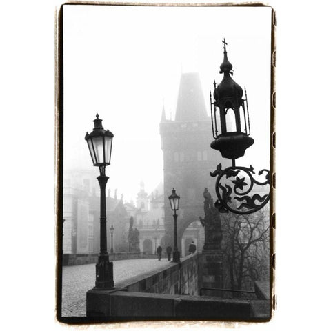 Charles Bridge in Morning Fog I White Modern Wood Framed Art Print by DeNardo, Laura