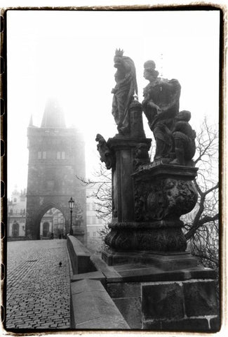Charles Bridge in Morning Fog II Black Ornate Wood Framed Art Print with Double Matting by DeNardo, Laura