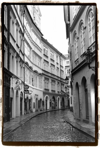 The Streets of Prague I White Modern Wood Framed Art Print with Double Matting by DeNardo, Laura