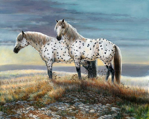 Appaloosa Sundown Black Ornate Wood Framed Art Print with Double Matting by Mock, Carolyn