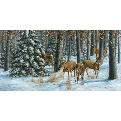 Winter Gathering Black Modern Wood Framed Art Print with Double Matting by Mock, Carolyn