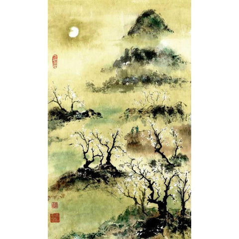Viewing Plum Blossoms in Moonlight White Modern Wood Framed Art Print by Rae, Nan