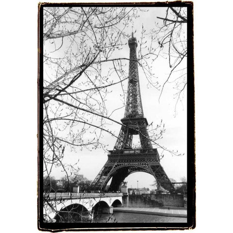 Eiffel Tower Along The Seine River Black Modern Wood Framed Art Print with Double Matting by DeNardo, Laura