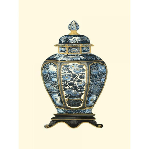 Blue Porcelain Vase I Black Modern Wood Framed Art Print with Double Matting by Vision Studio