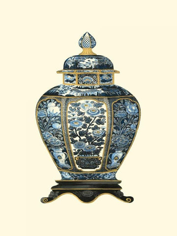 Blue Porcelain Vase I Black Ornate Wood Framed Art Print with Double Matting by Vision Studio