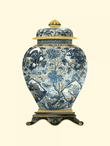 Blue Porcelain Vase II Black Ornate Wood Framed Art Print with Double Matting by Vision Studio