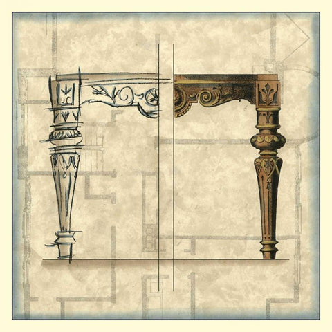 Furniture Sketch IV Black Ornate Wood Framed Art Print with Double Matting by Vision Studio