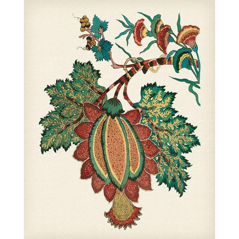 Jacobean Floral II Gold Ornate Wood Framed Art Print with Double Matting by Vision Studio