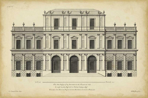 Vintage Facade I White Modern Wood Framed Art Print with Double Matting by Hulsbergh, H.