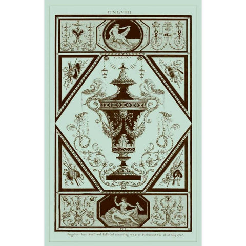 Pergolesi Urns in Celadon I Black Modern Wood Framed Art Print with Double Matting by Pergolesi