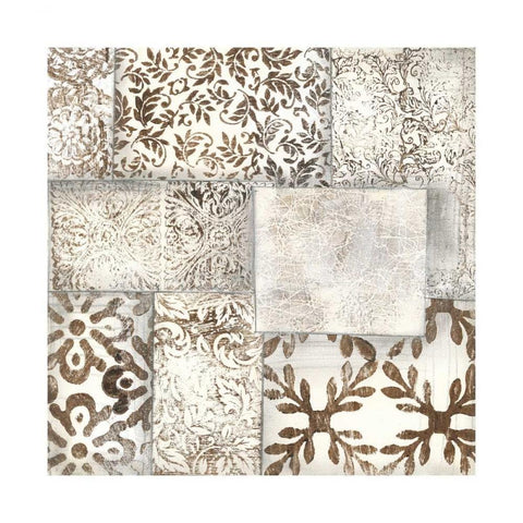 Neutral Patterned Patchwork II White Modern Wood Framed Art Print with Double Matting by Goldberger, Jennifer