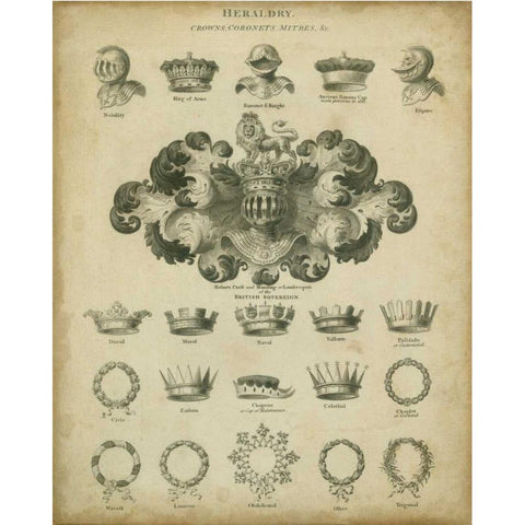 Heraldic Crowns and Coronets I Black Modern Wood Framed Art Print with Double Matting by Milton