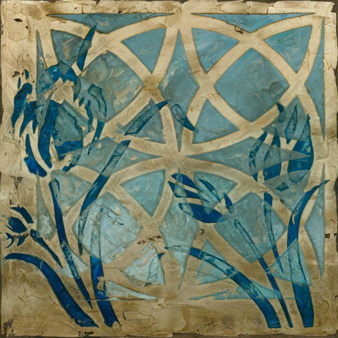 Stained Glass Indigo III Gold Ornate Wood Framed Art Print with Double Matting by Meagher, Megan