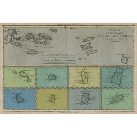 Map of the Greater and Lesser Antilles Gold Ornate Wood Framed Art Print with Double Matting by Vision Studio