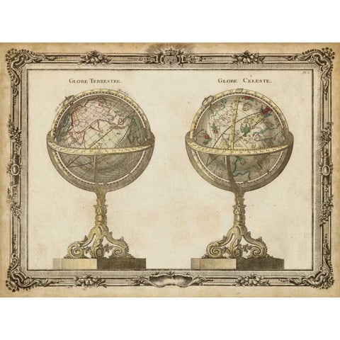 Terrestrial and Celestial Globes Gold Ornate Wood Framed Art Print with Double Matting by Vision Studio