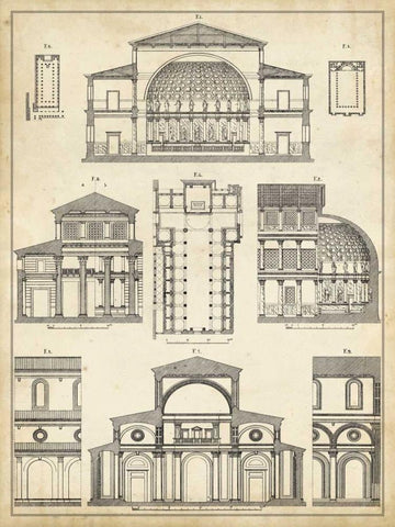 Vintage Architects Plan I White Modern Wood Framed Art Print with Double Matting by Vision Studio