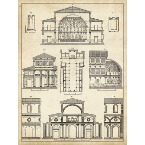 Vintage Architects Plan I Gold Ornate Wood Framed Art Print with Double Matting by Vision Studio