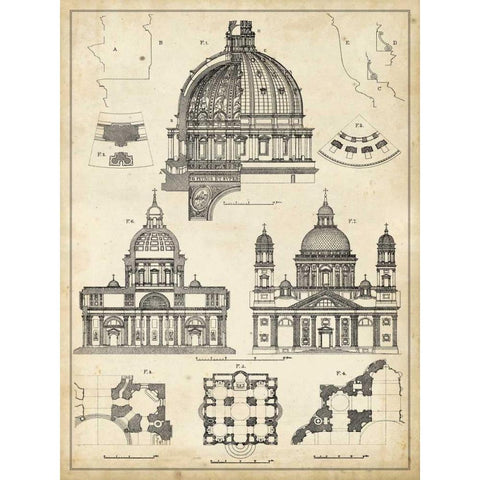 Vintage Architects Plan II Gold Ornate Wood Framed Art Print with Double Matting by Vision Studio