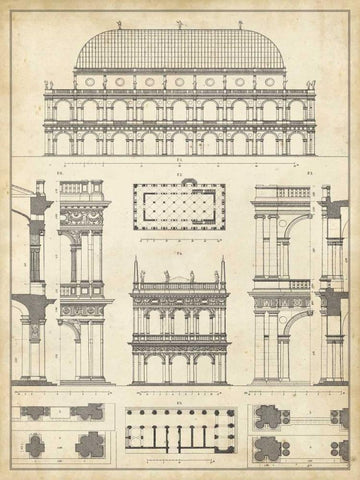 Vintage Architects Plan IV White Modern Wood Framed Art Print with Double Matting by Vision Studio